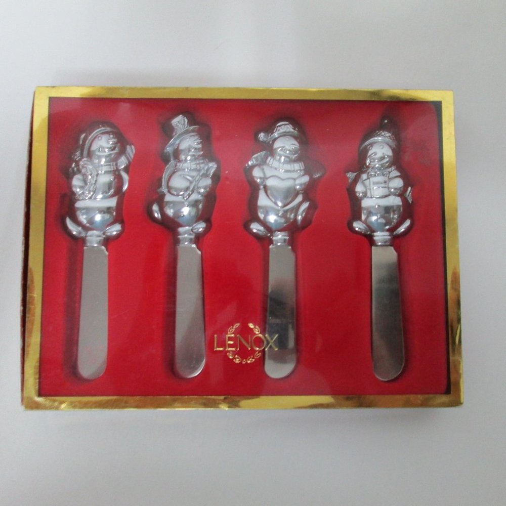 Lenox Yuletide Snowman Holiday Spreaders Christmas cheese knives Set 4 NEW NIB